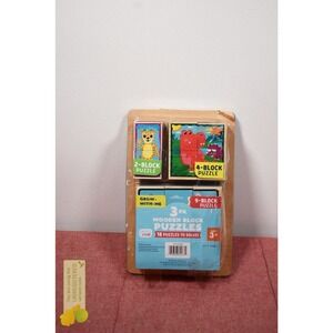 Chuckle & Roar Wooden Block Kids 15 pc Puzzle 3Pk